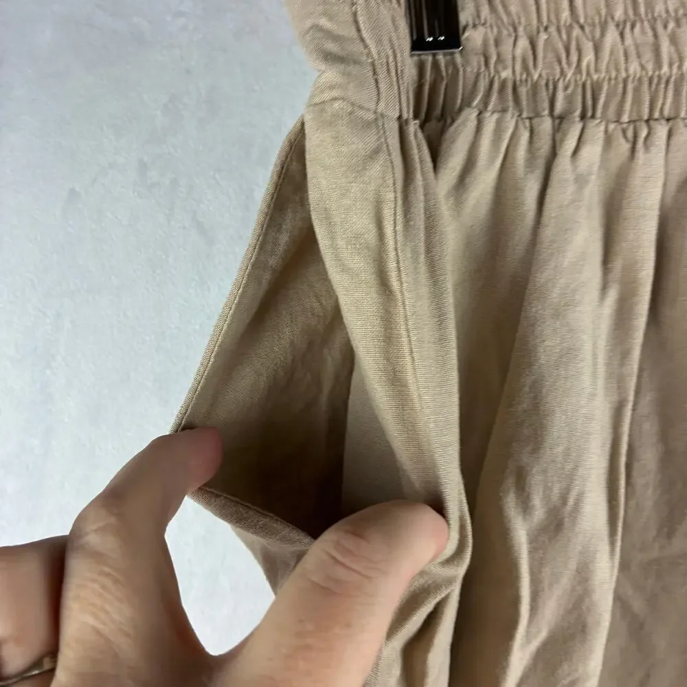 New York & Company Wide Leg Crop Pants Women's Medium Beige Linen Minimalist